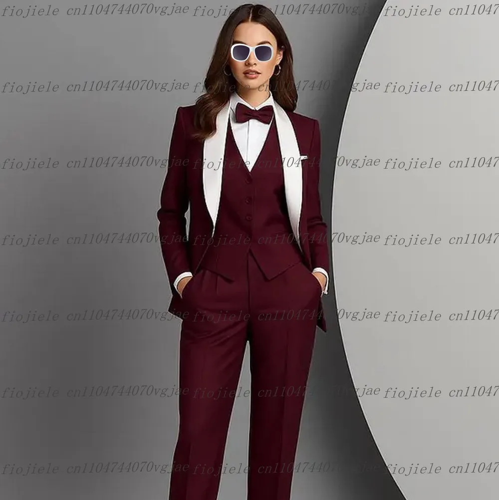 White Burgundy Formal Business Women Suit Wedding Party Prom Ladies Mother Girl Tuxedos Costume 3 Piece Set Blazer Vest Pants