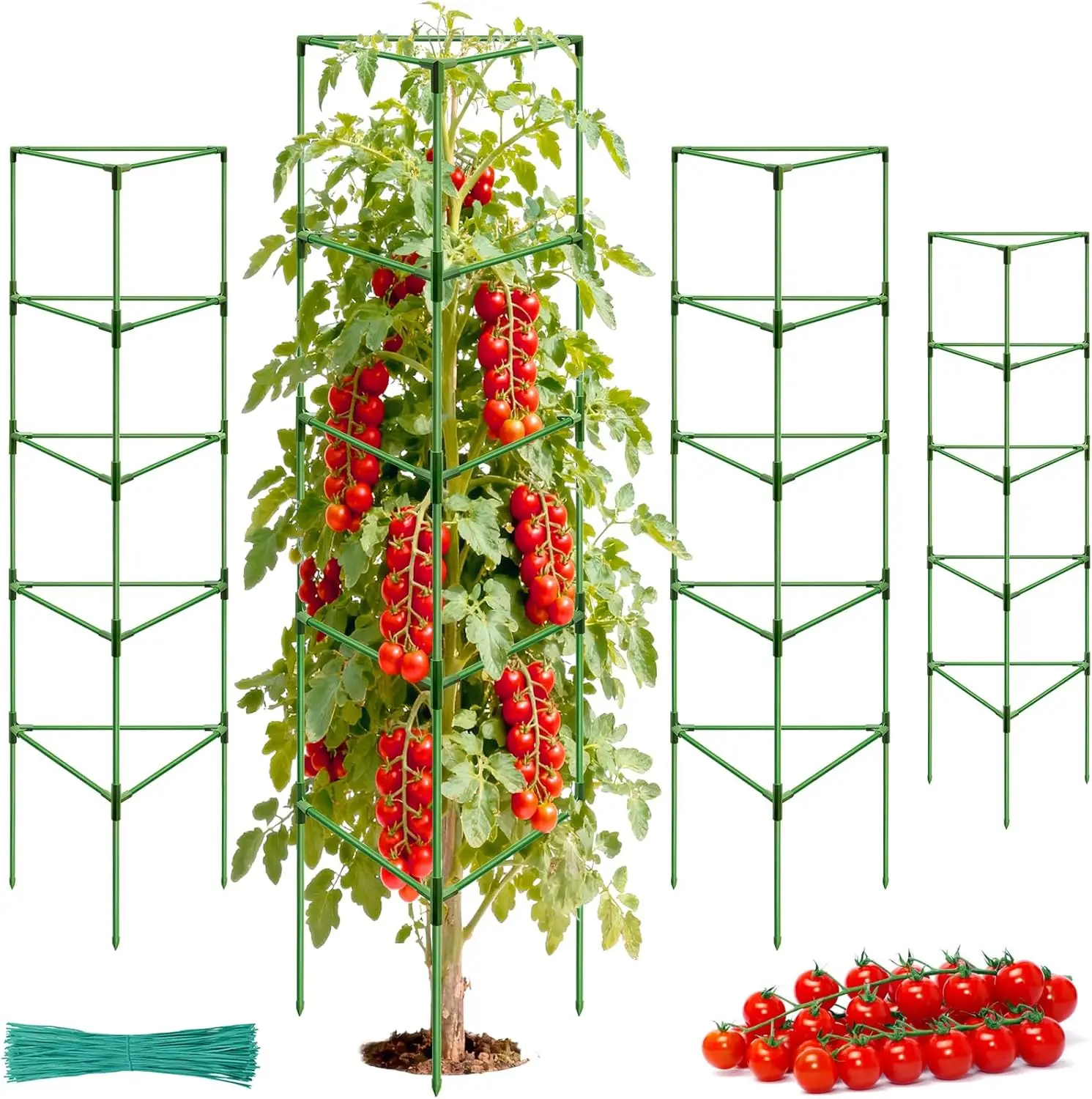 72-Inch Extra Tall Tomato Cages, 4-Pack Heavy Duty Metal Plant Support Stakes for Climbing Plants, Adjustable Trellis