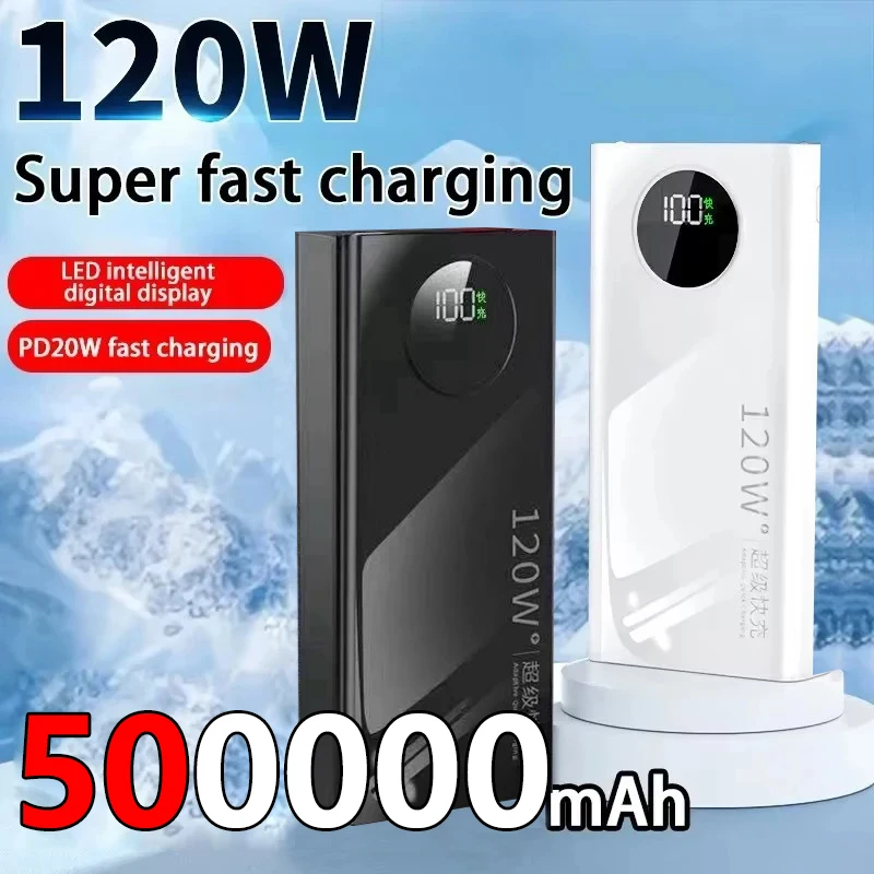 New 120W 500000mAh High Capacity Power Bank Fast Charging Powerbank Portable Battery Charger For iPhone Samsung Huawei 2025