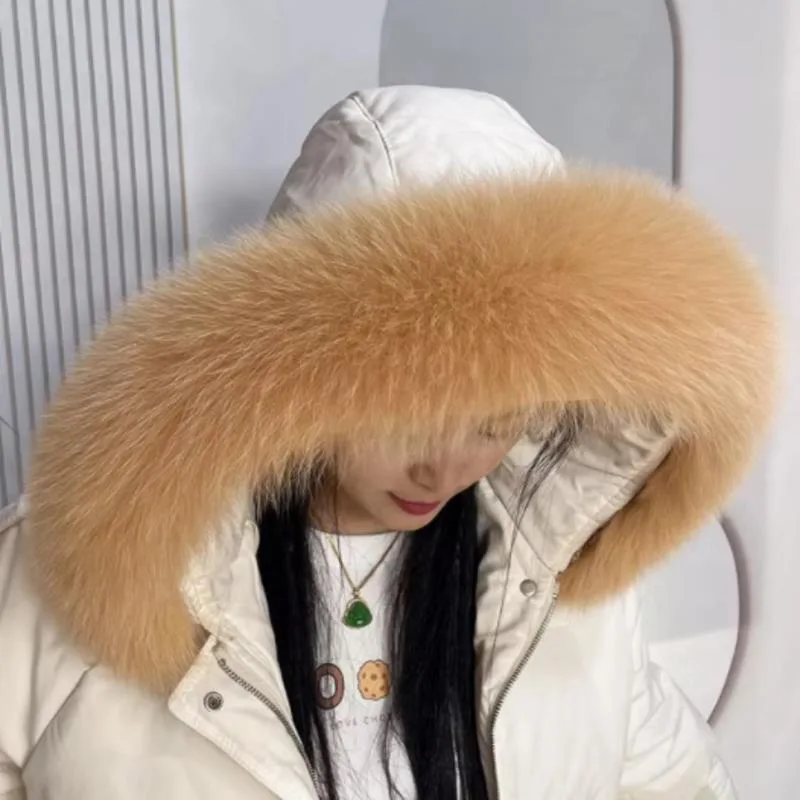 Fox Fur Collar Winter For Down Jackets Luxury Winter Warm fur Scarves Real Fur Scarf Warm Furry Fur Shawls Coat Hood Decor Strip