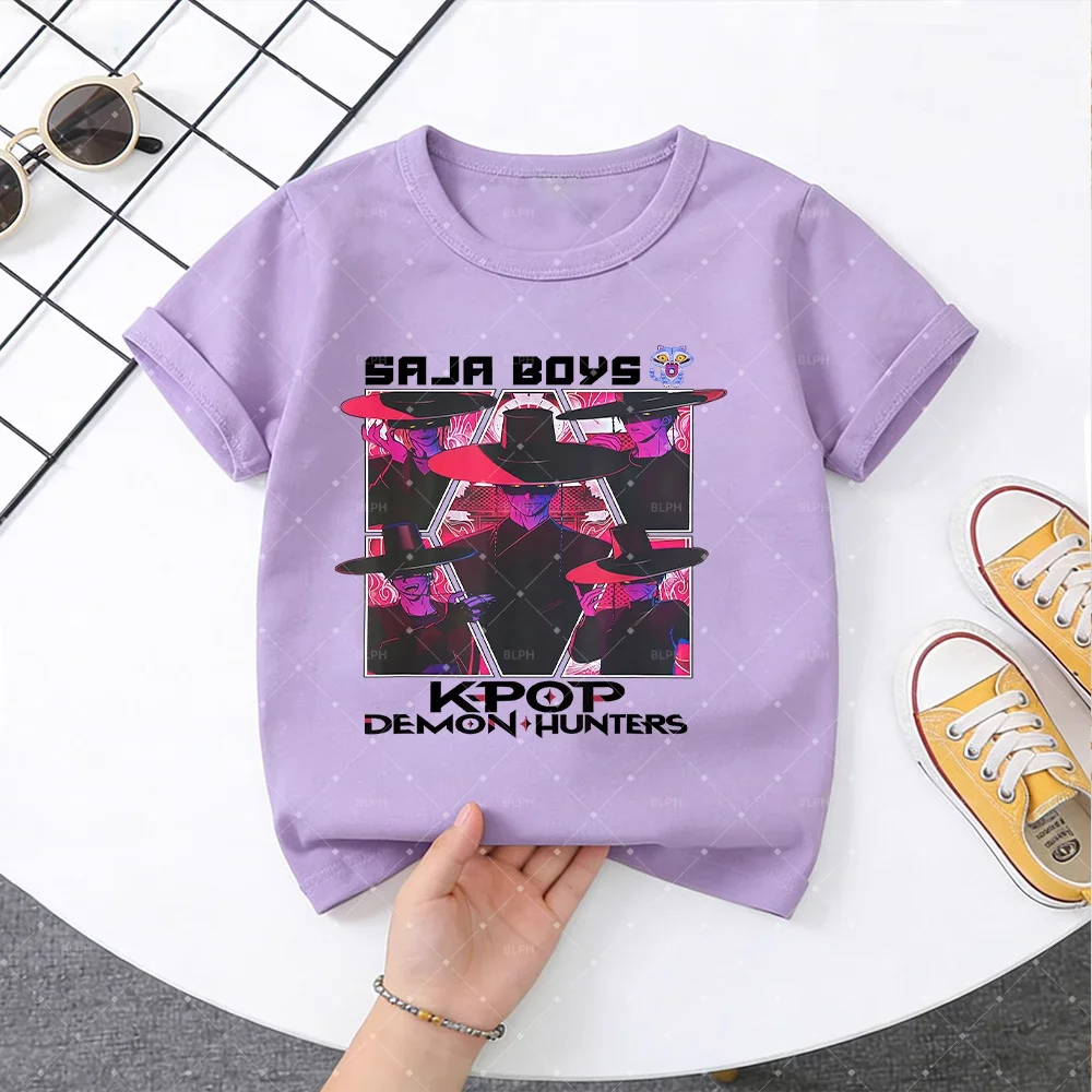 Cute Kids T-Shirt with Adorable Character Design, Perfect for KPop Demon Hunters Fans, Stylish Pink Outfit for Little Ones