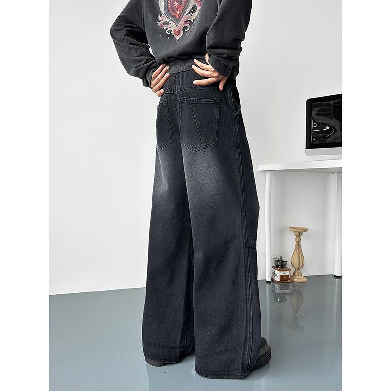 Men Long trousers Loose Baggy Jeans 2025 Autumn New Style Knee Pleats Design Washed Vintage Premium Denim Pants High quality