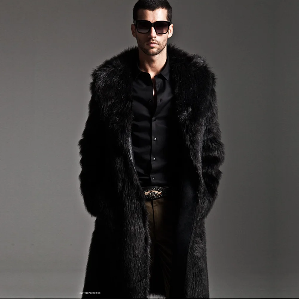 2026 Autumn Winter New Men Mid Length Artificial Fur Fur Collar Leather Coat Warm Trendy Fashion Overcoat