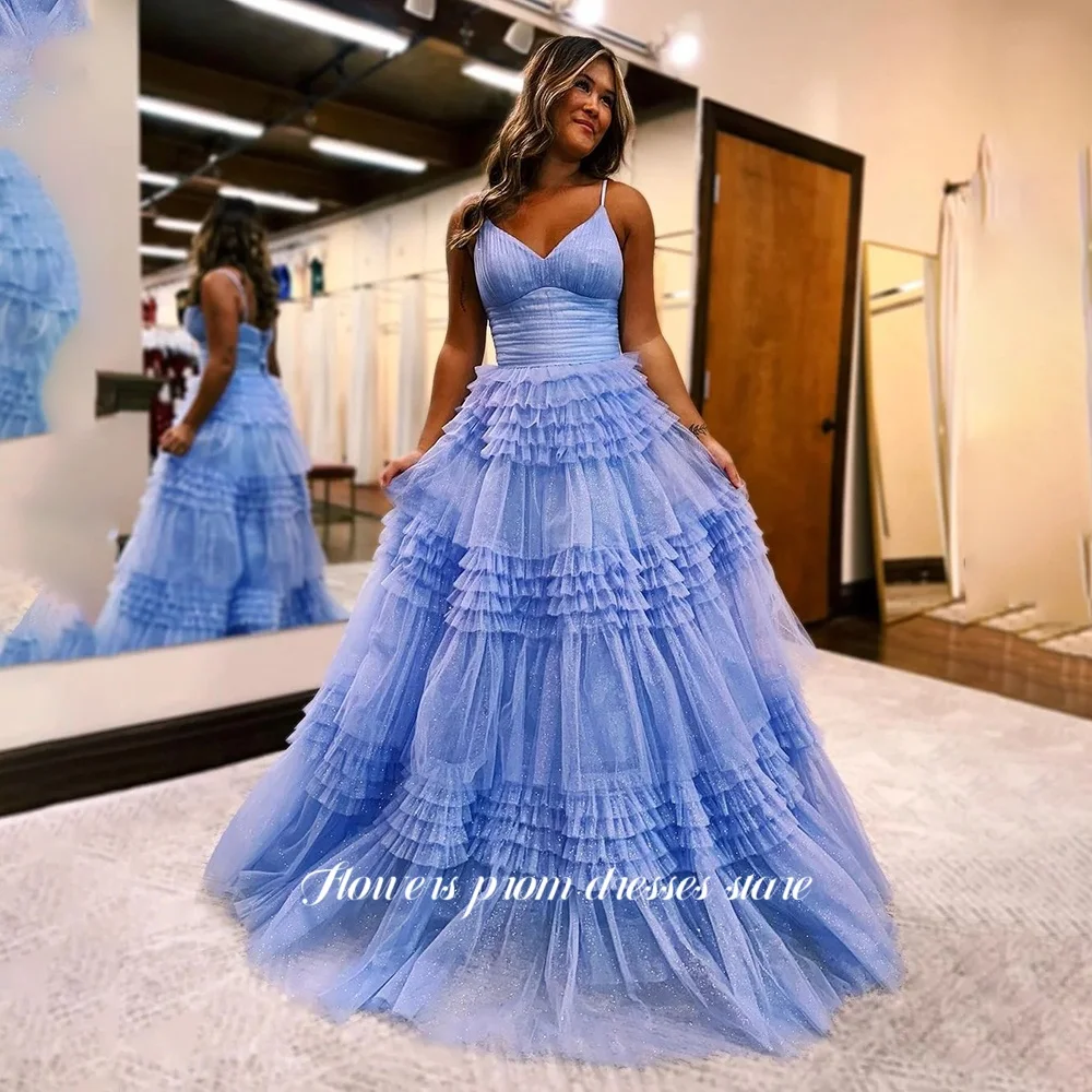 Flowers A Line Evening Gowns Multilayers Party Gowns Formal Occasion Dress Lace Up Back for Women vestidos de fiesta Customized