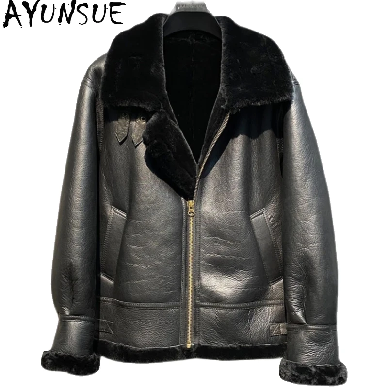 AYUNSUE 100% Natural Wool Fur Coat Man Warm Winter 2025 Genuine Leather Jacket Men's Clothes Real Fur Coats Jackets Outerwears