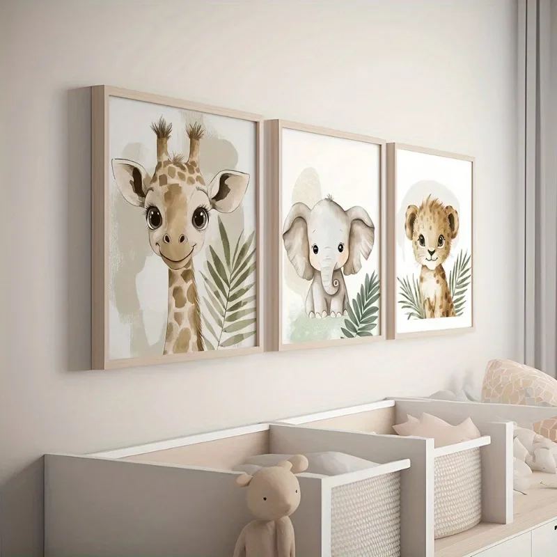 3pcs Safari & Jungle Animal Canvas Prints Set - Frameless Wall Art for Nursery, Living Room, Bedroom Decor, Safari Room Decor