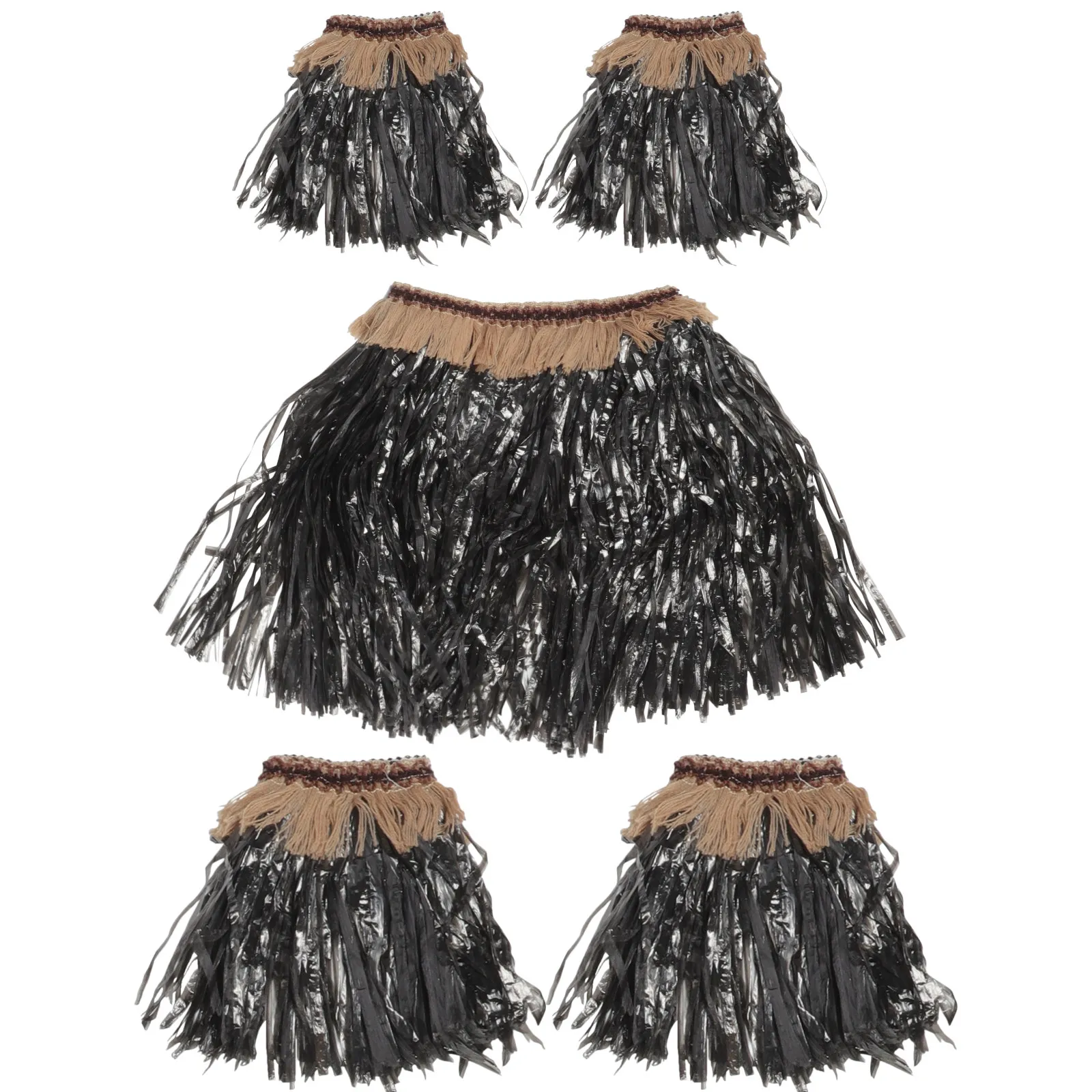 5Pcs Hawaii Grass Skirt Set Artificial Tribal Design Fringe Costume for Adult Women Tropical Party Beach Celebration Outfit