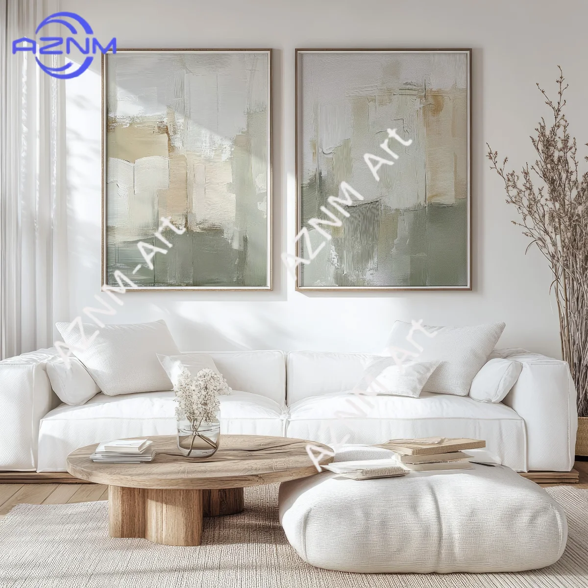 1/2Pcs Green Abstract Art Print Set of 2 | Acrylic Painting | Modern Minimalist Poster | Stretched Canvas Wall Decor