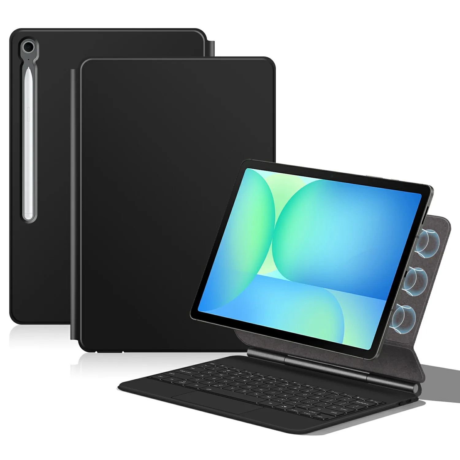 For Samsung Galaxy Tab S10 FE+ Magnetic Floating Bluetooth-Compatible Keyboard (Russian) + Leather Tablet Case