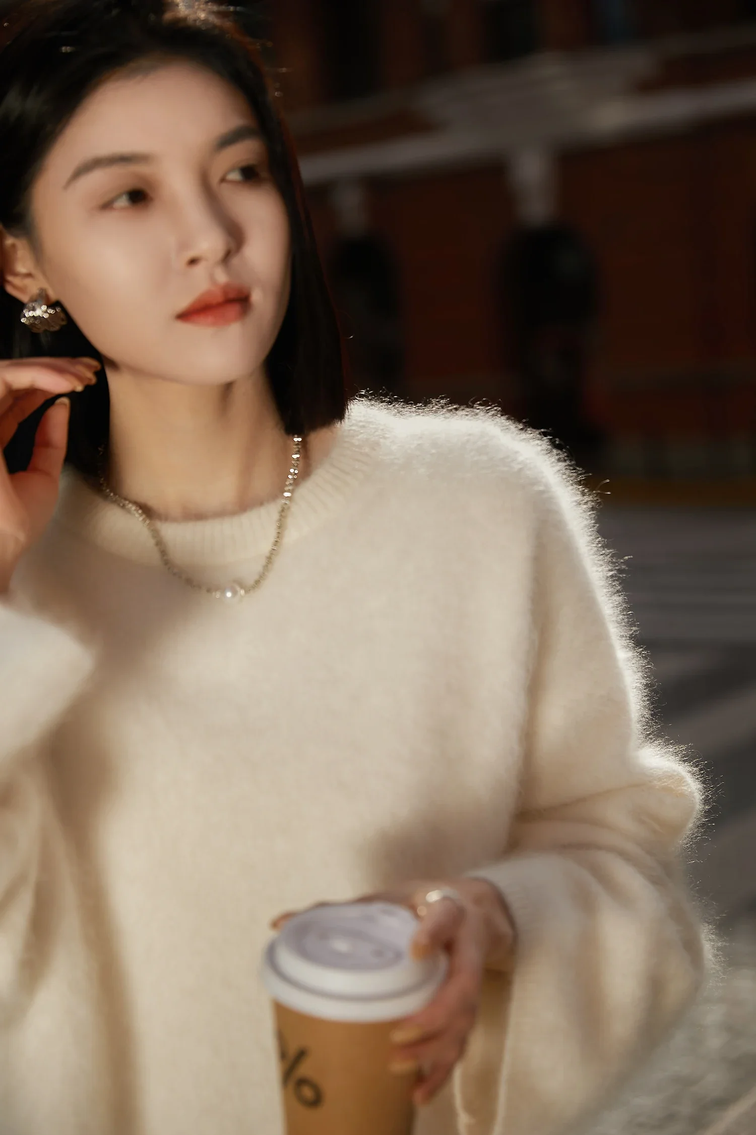 Du Jia Furs Brushed 100% Cashmere Fog Knitted Sweater Ultra-Soft Luxury Cashmere Sweater for Women