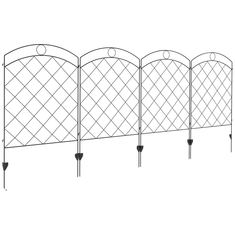 Outsunny Garden Fence 4 Pack Steel Fence Panels 11.4' L x 43" H Rust-Resistant Animal Barrier Decorative Border Flower Edging