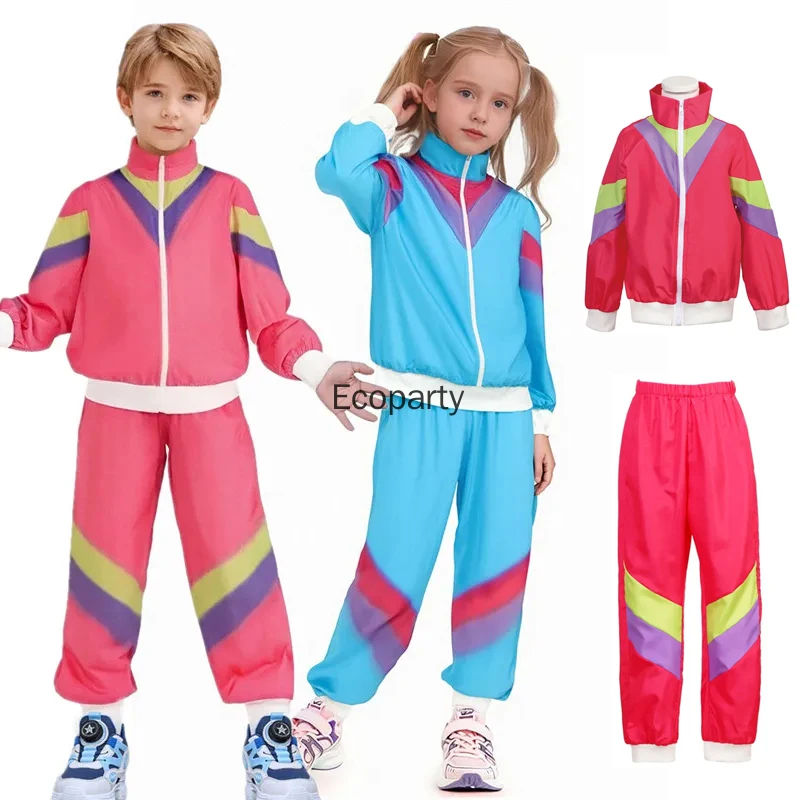 Kids 90s Vintage Gymnastics Sportswear Boy Girls Hip Hop Hippie Cosplay Disco Costume Children Halloween Carnival Party Outfits