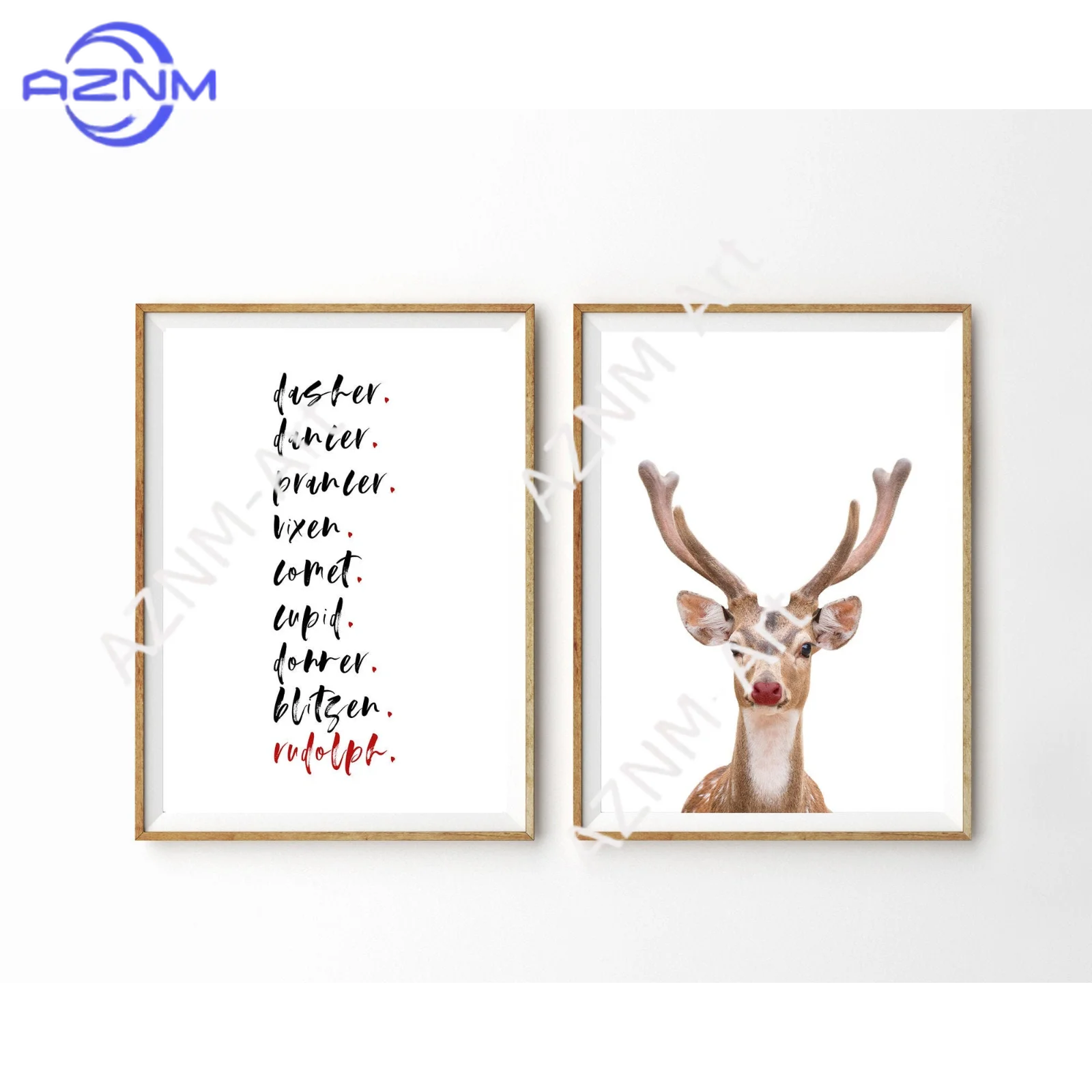 1/2Pcs Christmas Printable Wall Art Set of 2 Prints Reindeer Print Holiday Decor Nursery Decor Modern Christmas Print