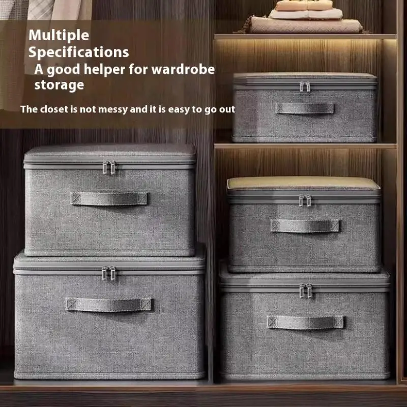 Foldable Cationic Fabric Storage Box with Soft Lid for Clothes Toys Organizing Home Wardrobe Closet Multi-Purpose Storage Bin