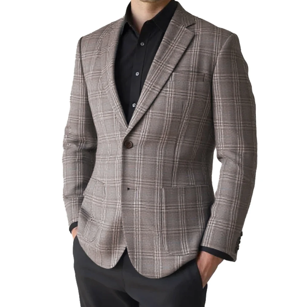 2026 Fashion Men Jacket Brown Grey Plaid Blazer Tailor Made Suit Jacket Custom Made Coat Men Blazers Trendy Designer Clothes Men