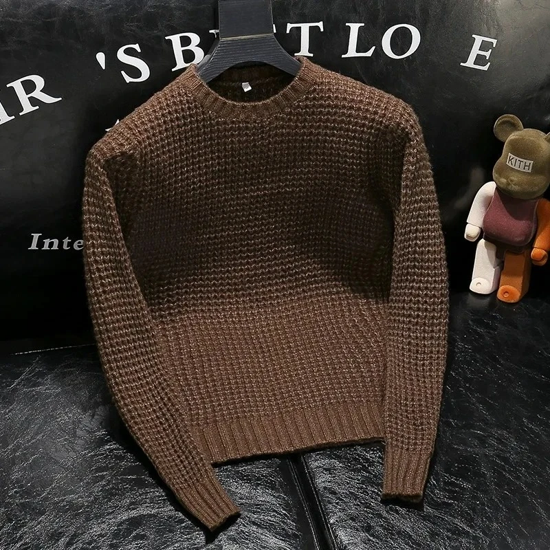Autumn Winter New Original Long Sleeve O-neck Waffle Knitted Sweater Men's Fashion Japanese Loose Casual Pullover Coat