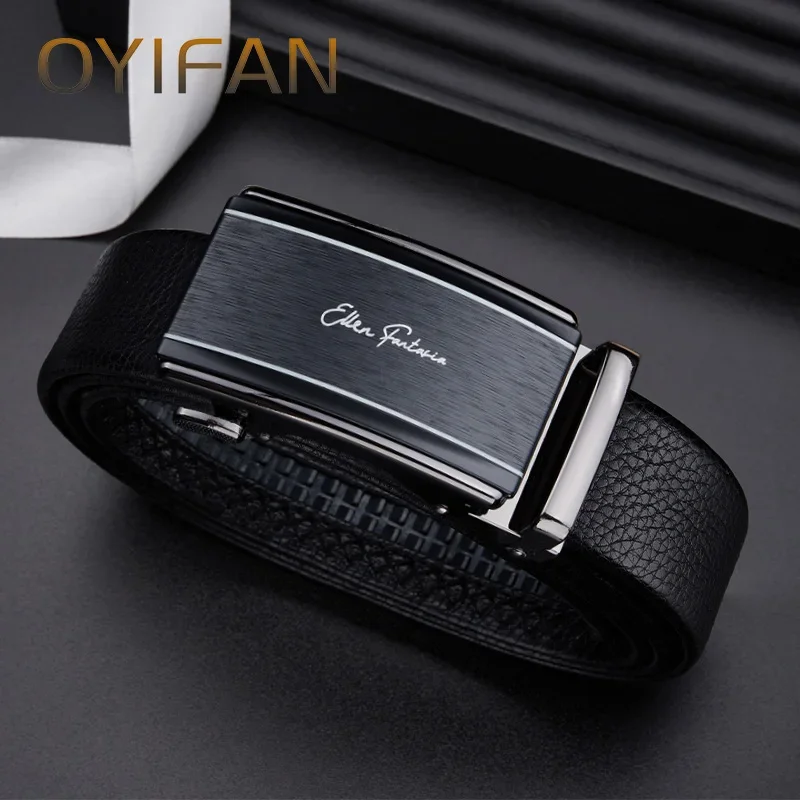 OYIFAN Men Belt Business Casual - Premium Leather with Metal Ratchet Buckle for Suits & Denim Jeans Designer Belt for Men