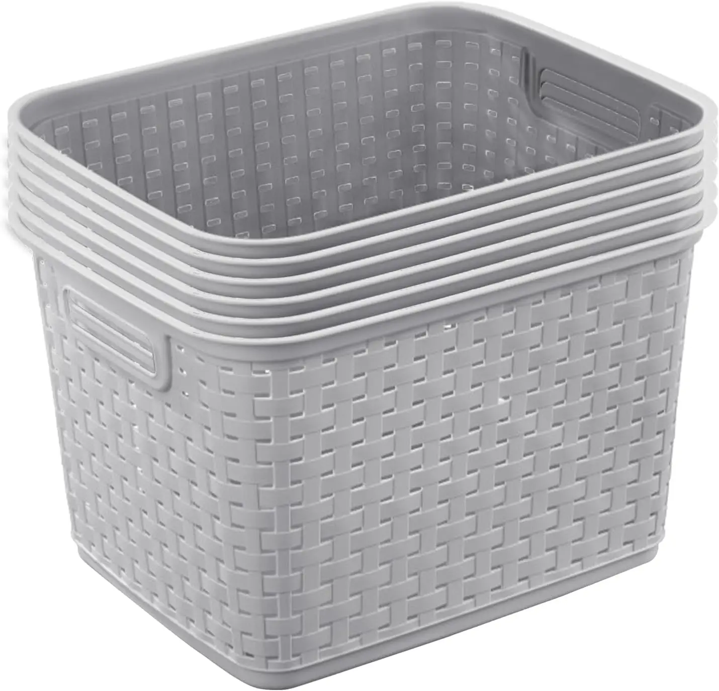6-Pack Tall Woven Storage Baskets with Handles, Cement Gray Plastic Organizers for Home & Closet