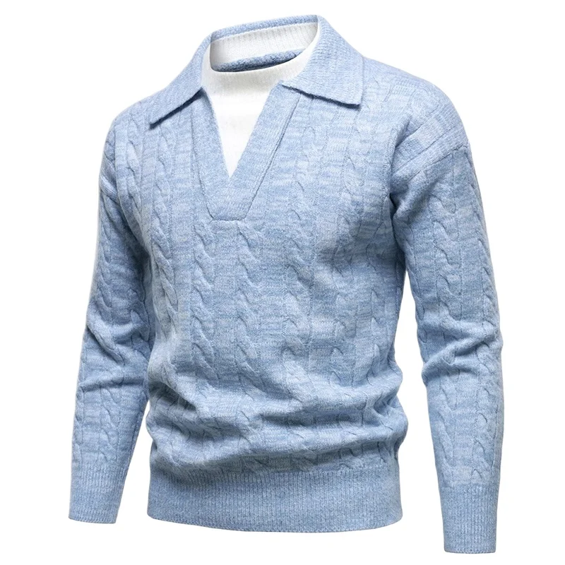 British Style Henry V-Neck Sweater Coats for Men Pullover Jersey Hombre Vintage Clothes Man Wool Blend Knitted Ribbed Pull Homme