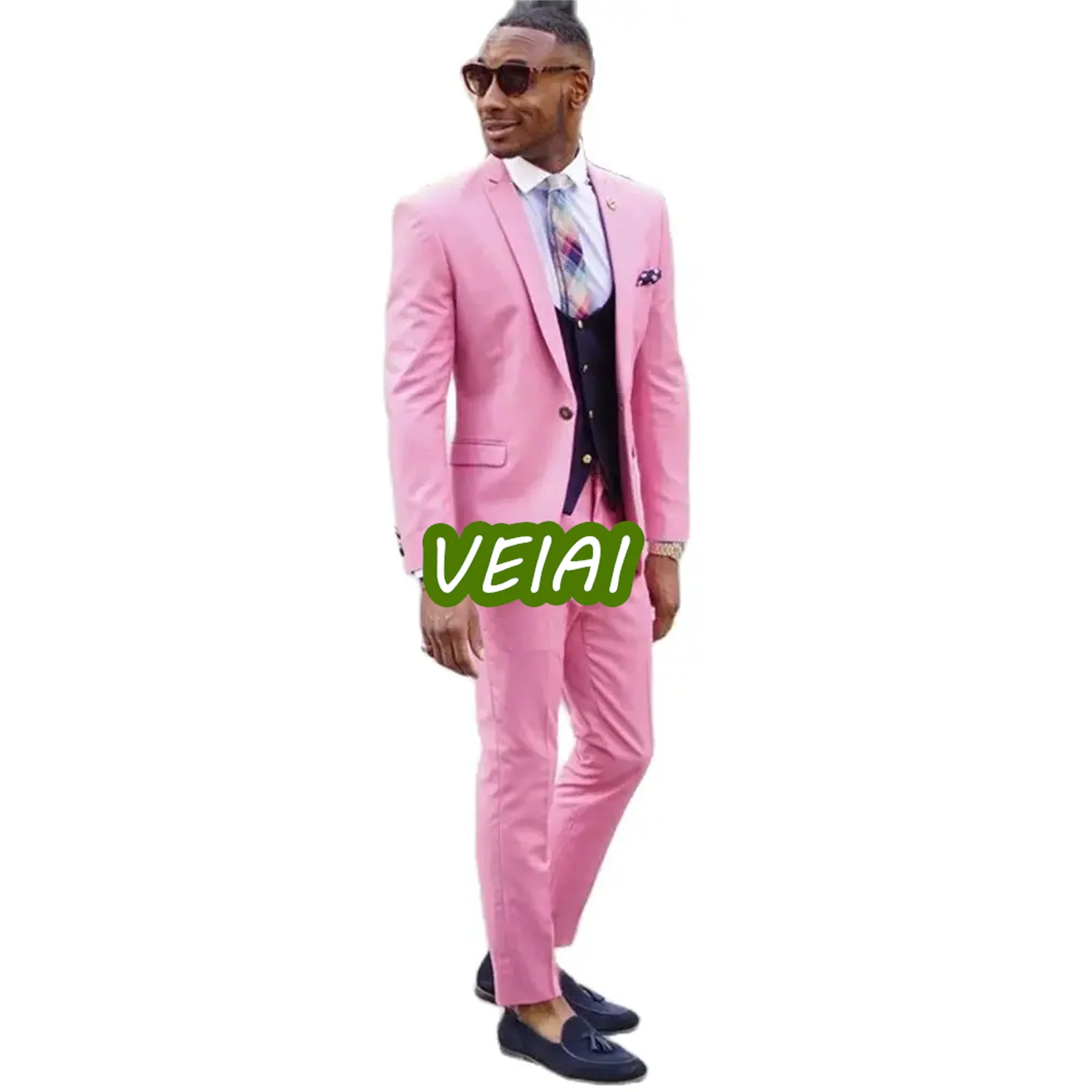 CustomizedPink Blazer Tailor Made Suits for Men Single Breasted Peaked Lapel Slim Fit Wedding 3 Piece Jacket Pants Vest Trajes D