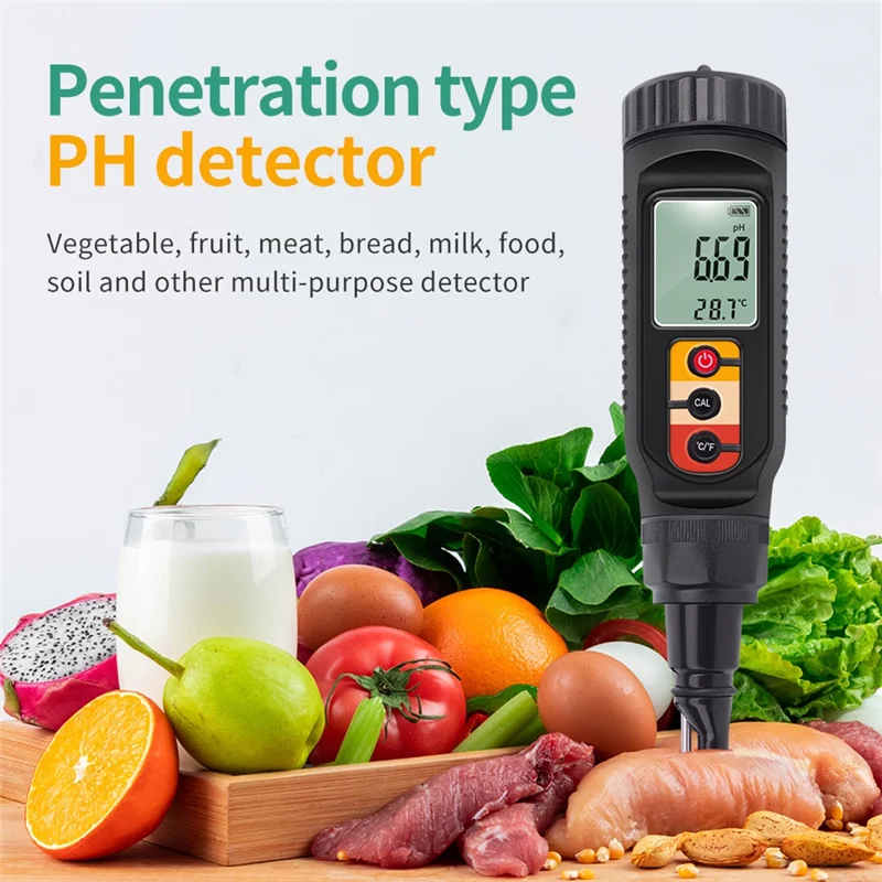 Plastic Digital Food PH Meter 0.00-14.00 PH Temp Acidity Tester Dough Soil PH Detector For Meat Cheese Bread Analyzer Meter