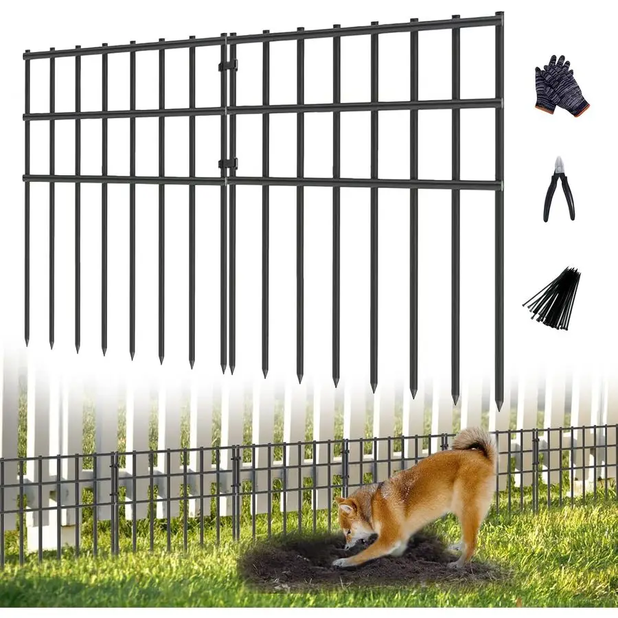 Pack Garden Animal Barrier Fence, 17in H X 27ft L No Dig Fence, Rustproof Metal Garden Fencing Bordere, Decorative Fencing Panel