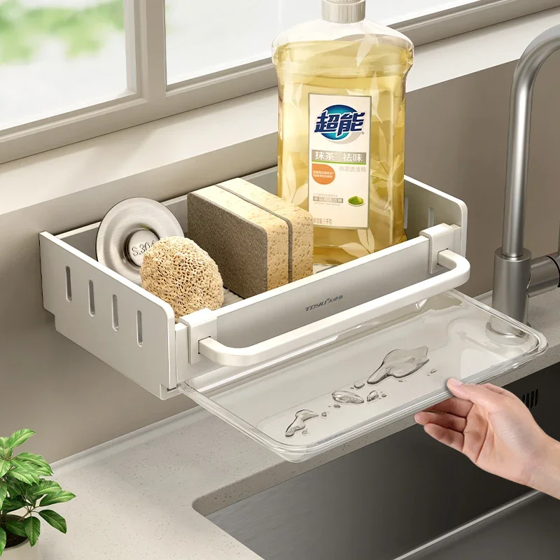 Kitchen Storage Rack Towel Sponge Drain Racks Wall Hanging Brush Storage Shelf Home Sink Drain Basket Spice Bottle Organizer