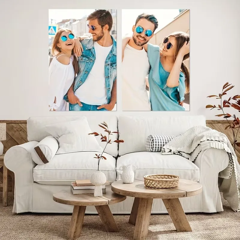 2pcs/set Customize Your Photo Canvas Print Wedding Family Couple Pet Wall Art Poster Picture for Home Decor Valentine's Day Gift