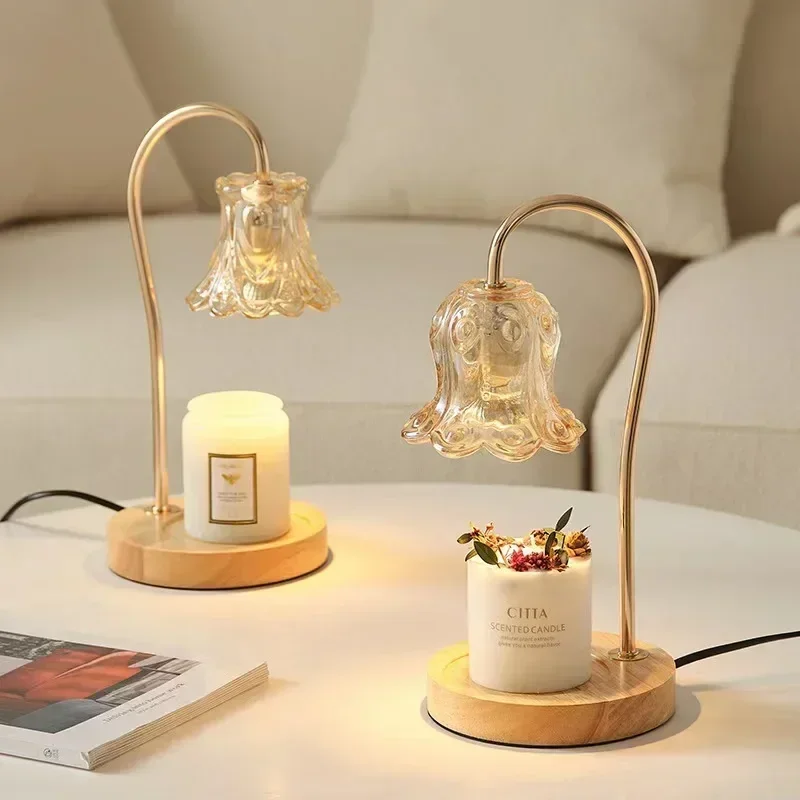 Wax Warmer Lamp 2 Bulbs Soft Brightness Aromatherapy Wax lamp Create Modern Glass Flower Candle Lamp Warmer Ambient Table Light