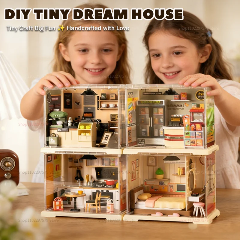 Mini Doll House DIY Small House 3D Puzzle Handmade Building Model Toys Home Bedroom Decoration With Furniture LED Lights Gifts