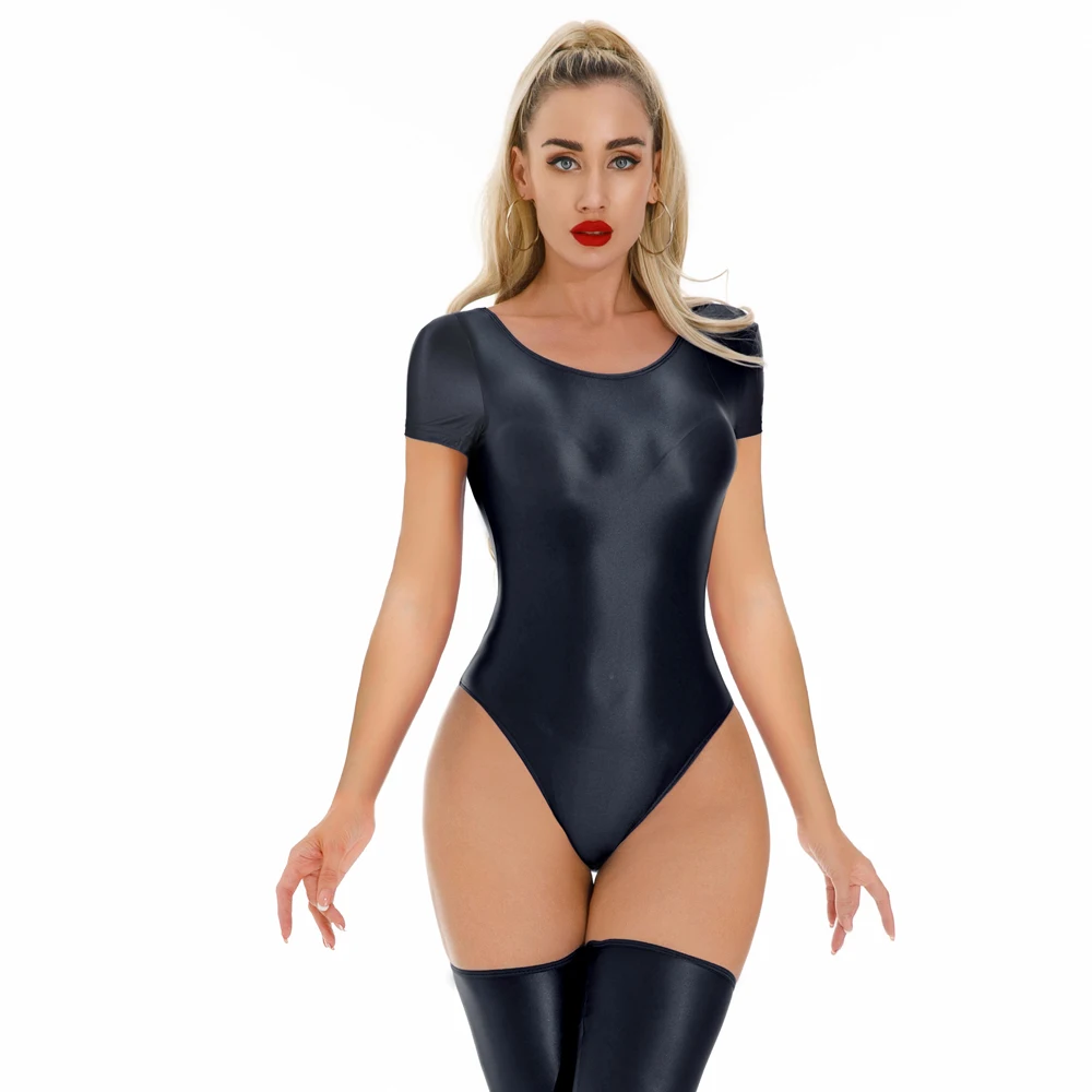 Sexy Women Yoga Stain Smooth Bodysuit Oil Glossy Shiny Elastic Maid Tights Yoga Shaping Leotard One Pieces Thong Dance Wear