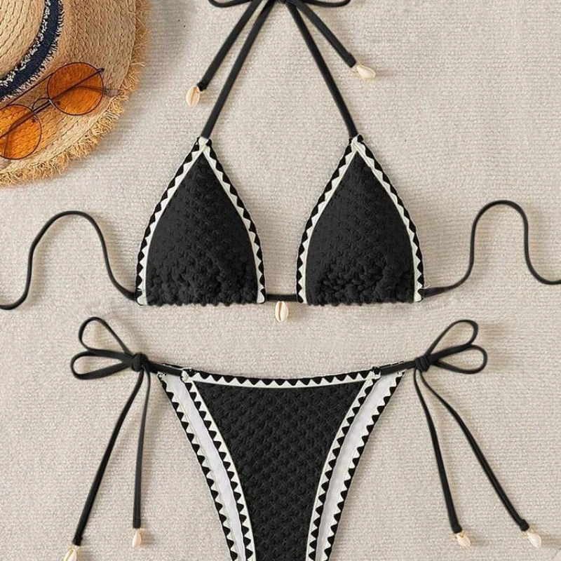 Sexy Halter Wrinkled Weave Bikini Set Shell Designer Swimsuit Women Push Up Micro Bikinis Summer Bathing Suit Swim Beach Wear