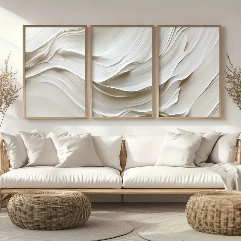 3pcs/set Neutral Beige Simple Wall Art, Wavy Abstract Canvas Printed Painting, Modern Wall Decoration Office Cafe Bar Home Decor