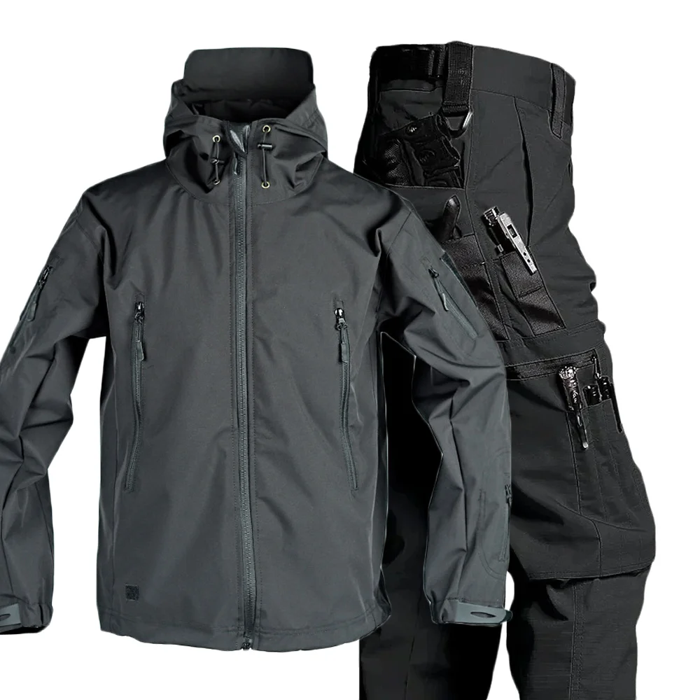 Autumn Men Tactical Work Suit Multi-Pocket Cargo Pants Wear-Resistant Lightweight Waterproof Jacket Spring Outdoor Training Suit