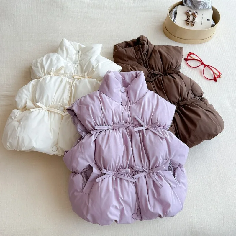 Winter Kids Coats Children Vest Baby Girls Cute Bow Waistcoat Toddler Kawaii Cotton-padded Vest Coat Children's Warm Top