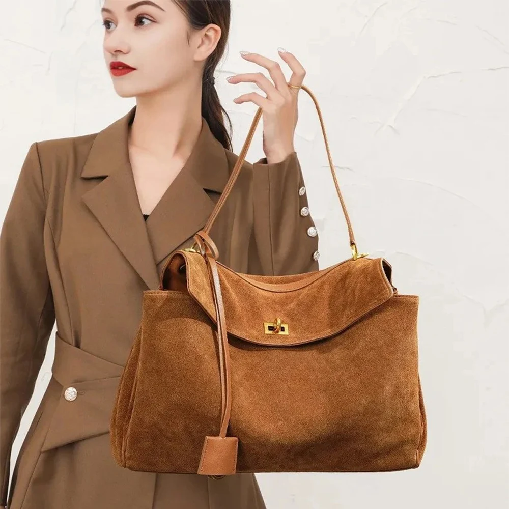 Autumn Winter Women's Suede genuine leather Bag Shoulder Handbag Large Capacity Single Tote Bag Handbag Luxury Designer Bags