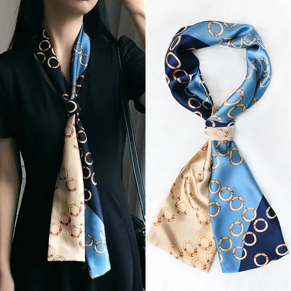 Luxury Design Silk Skinny Scarf for Women Fashion Hair Bands Neckerchief Soft Satin Lady Hands Bag Ribbon Neck Tie Scarf Female