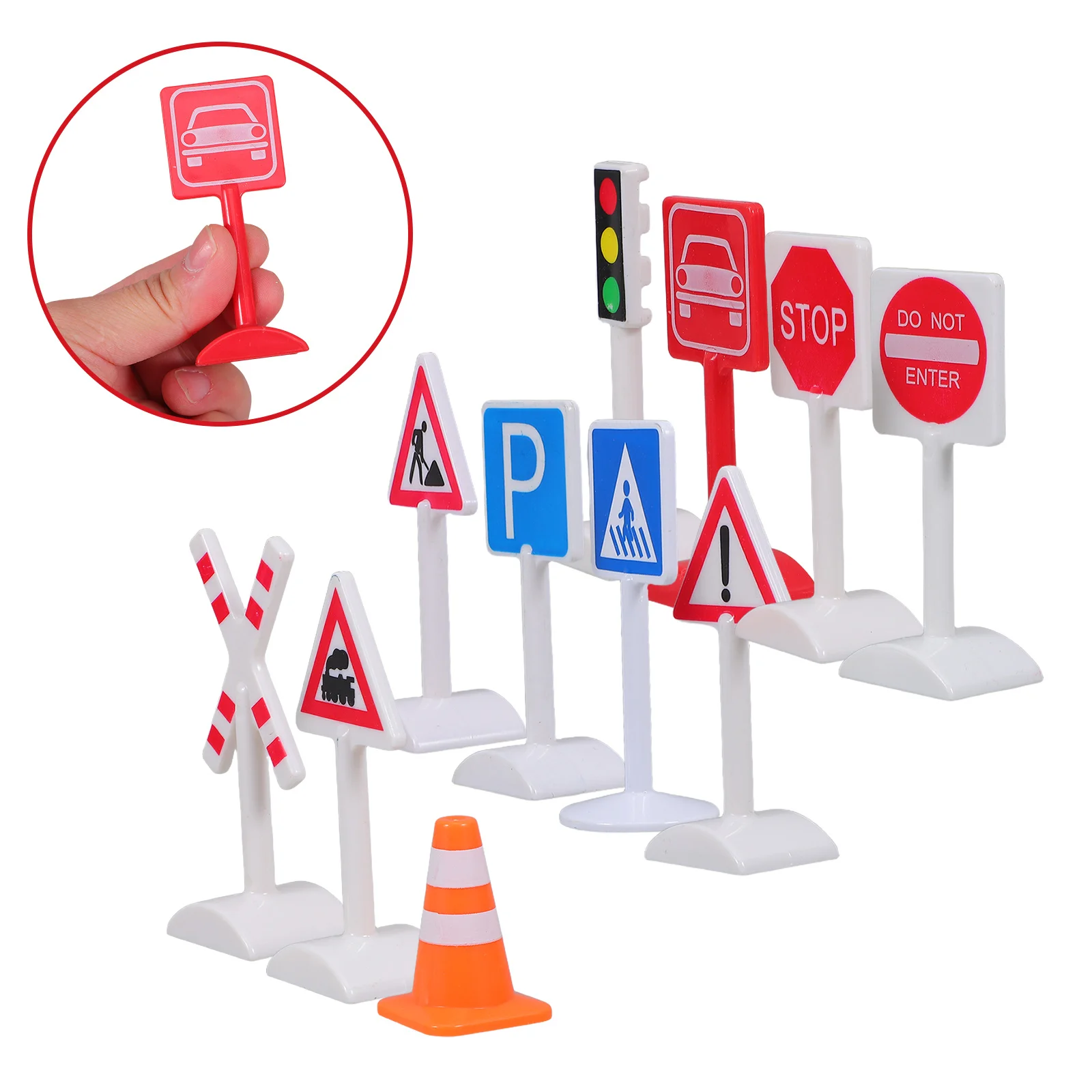 1Set Miniature Traffic Light Road Sign Set Realistic Design Stop Sign Crosswalk Signal Simulation Play for Kids Sand Table Train