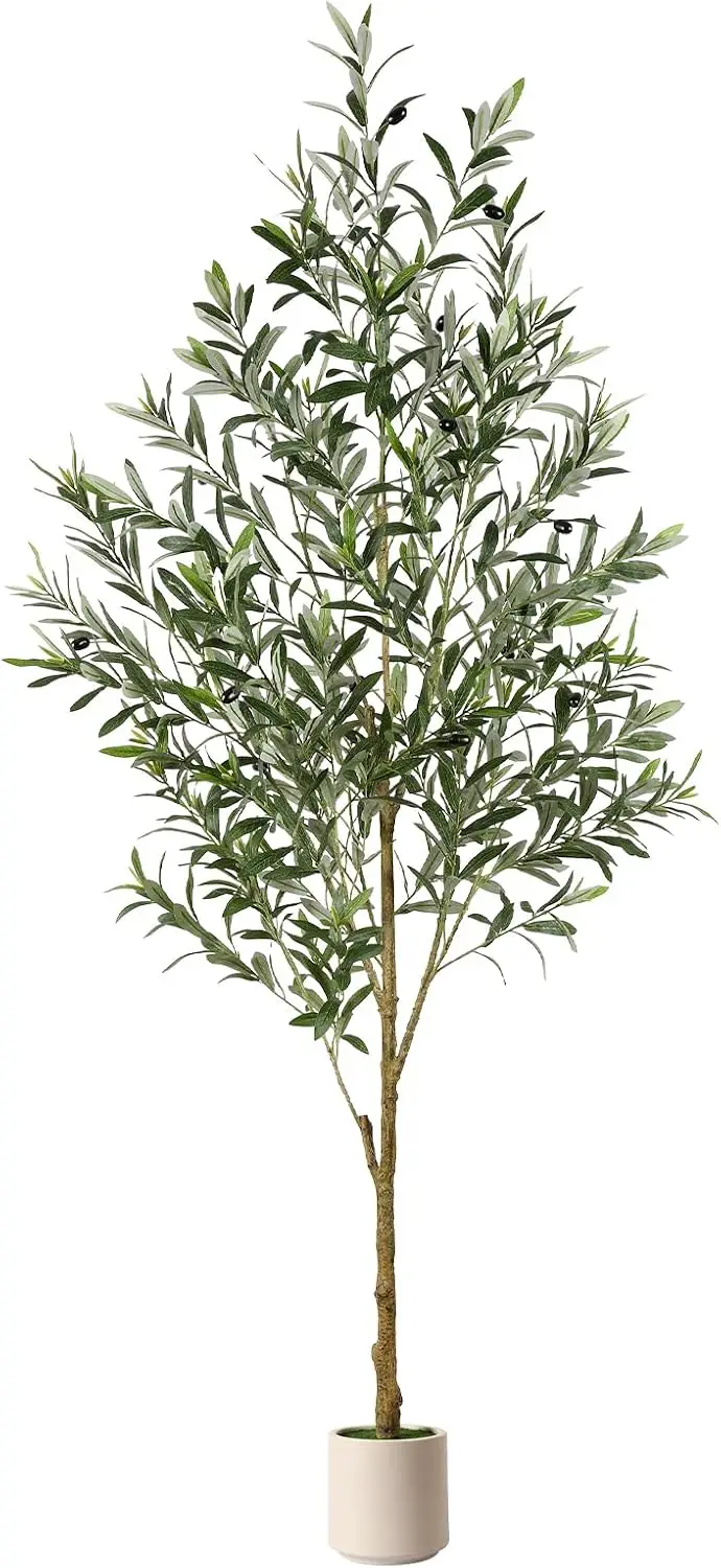 6FT Artificial Olive Tree with Lifelike Fruits, Silk Plant in White Planter for Home Office Living Room Decor