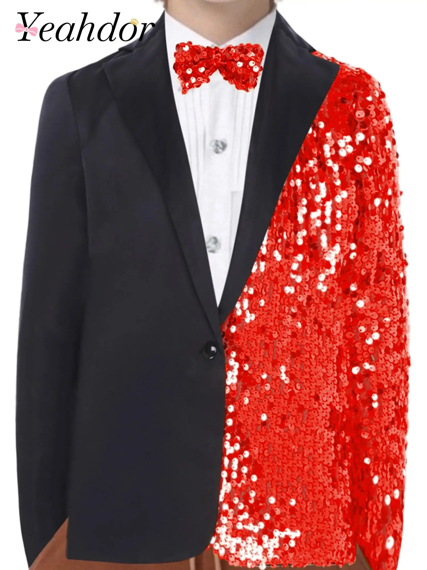 Kids Boys Formal Dress Blazer Sequins Gentlemen Coat Jacket Children Party Outfit Perfornance Costumes Sparkly Suits Jackets