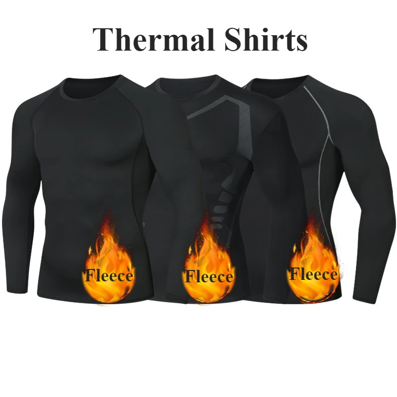 Men's Thermal Sportswear T-Shirts Running Training High Elastic Outdoor Cycling Sweatshirt Compression Fitness Fleece Tops