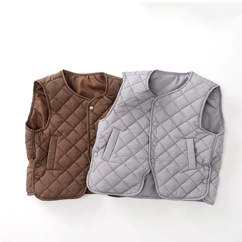 Boys Sleeveless Coat Kids Casual Cardigan Baby Clothes 2025 Winter New Children Thick Warm Vest Solid Girls Cotton Padded Vest