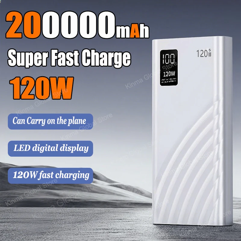 120W 200000mAh High Capacity Power Bank Super Fast Charging Power Bank Portable Battery Charger For Samsung Huawei Xiaomi iPhone