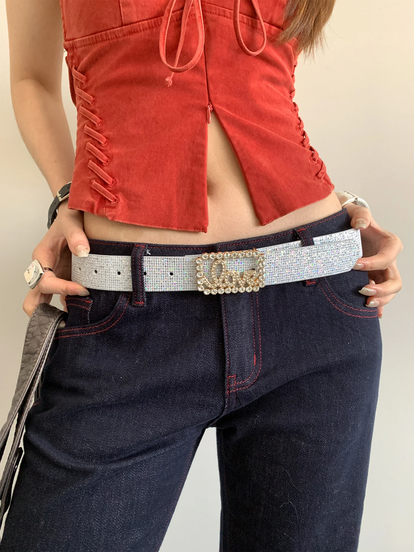 Ladies Retro Sequin And Gold Thread Waist Belt Decoration Dress Down Jacket Winter Wide Leather Belt Female