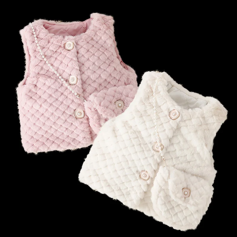 Girls Winter Vests Baby Plush Velvet Thick Warm Waistcoats Children Fashion Padded Jackets 2025 New Kids Autumn Casual Clothing
