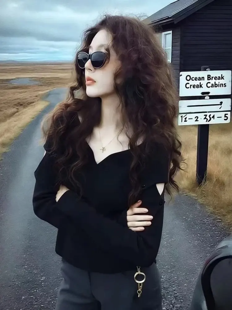 Unique Chic Korean Sle Knitted Sweater ort Inner Wear Top Beautiful Luxury Winter Faion Soft V-Ne Long Sve Girls