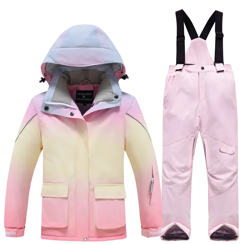 Winter Hooded Jacket Pants Girls Snow Suits Outdoor Sport Mountain Children Ski Sets Waterproof Snowboard Kids Costumes Clothes