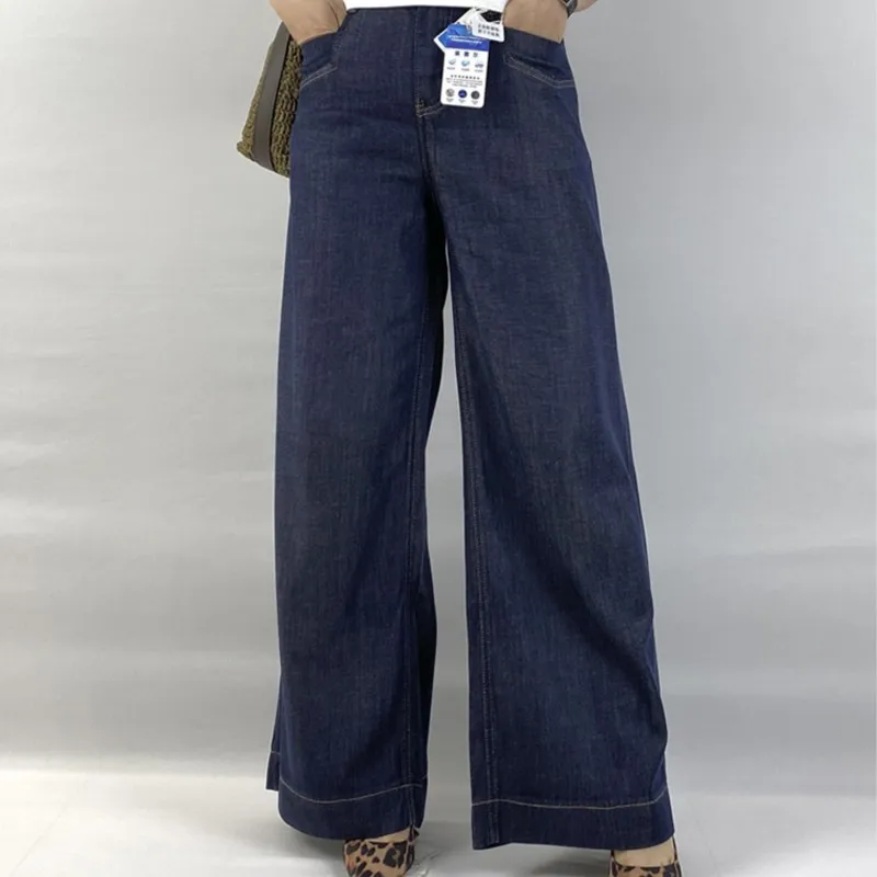 New Summer Lyocell Wide Leg Jeans 100KG Premium Plus Size Women Design Thin Denim Long Pants 5335