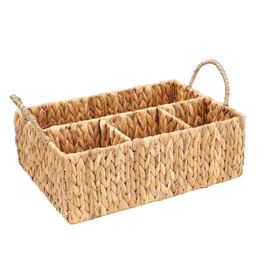 Divided Storage Basket Woven Natural Basket Hyacinth for Organizing Bathroom Kitchen Shelves Office Supplies Organization Everyd