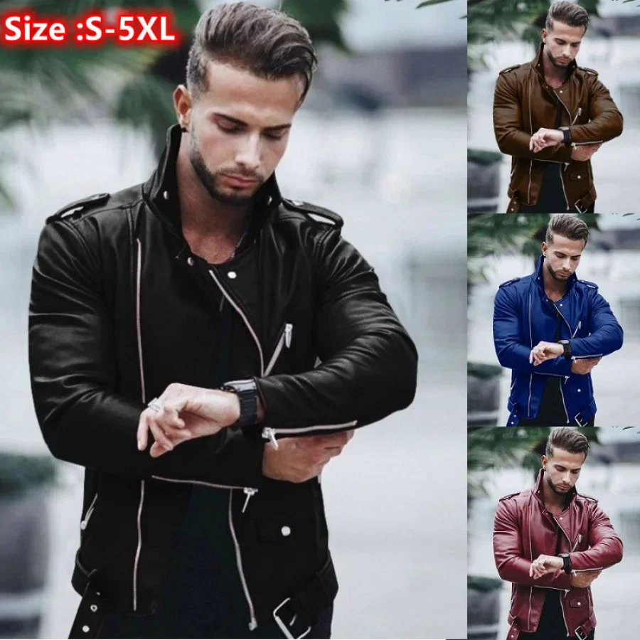 New Men's Autumn Winter Fashion PU Leather Jackets Plus Size 4XL 5XL Slim Leather Jackets Male Jackets for Men Coats Clothing